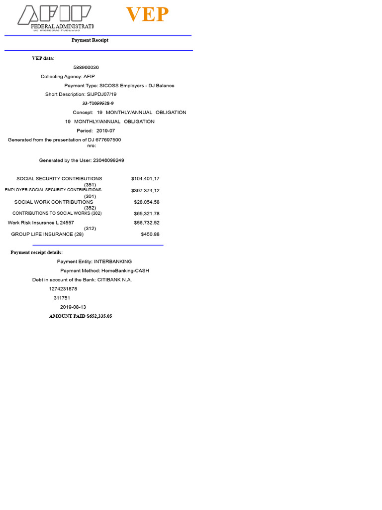 Payment Ticket DDJJ Form 931 Wipro 07-2019 | PDF