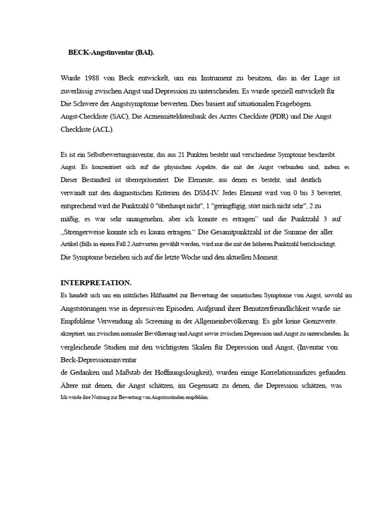 Beck Anxiety Skala | PDF