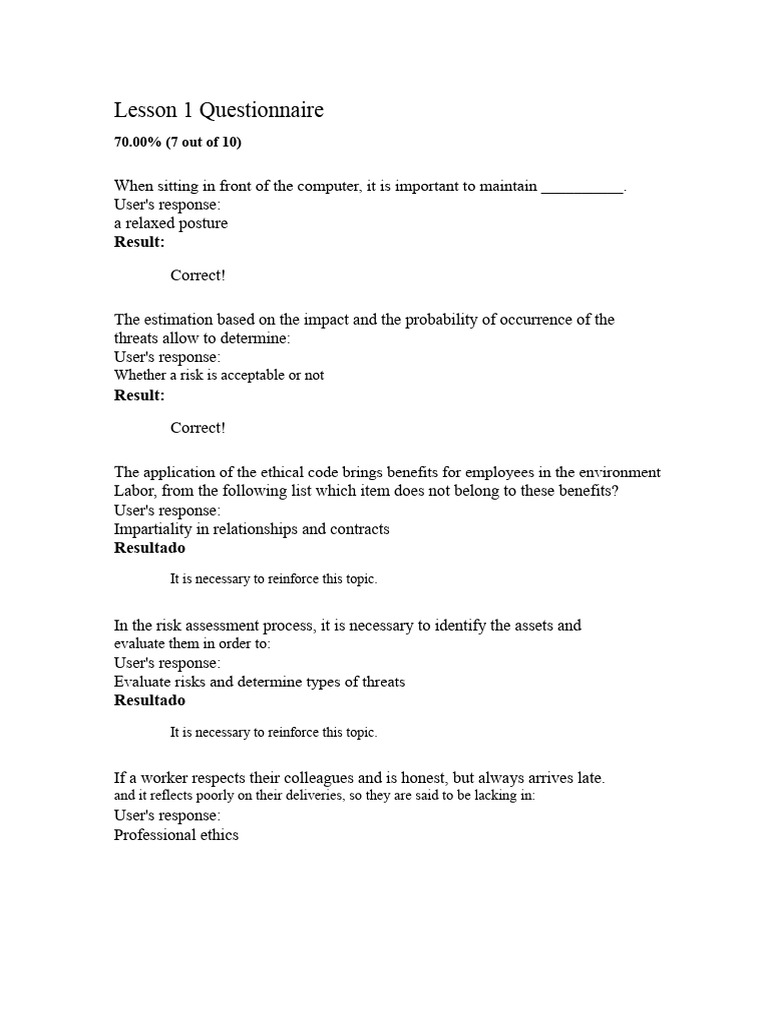 Lesson 1 & 2 Questionnaire Results | PDF | Computer Security | Security