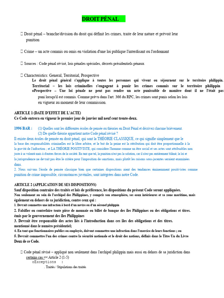Principes du Droit Pénal aux Philippines | PDF | Crimes | Crime et violence
