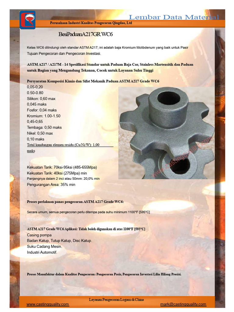 Lembar Data Material ASTM A217 Grade WC6 | PDF