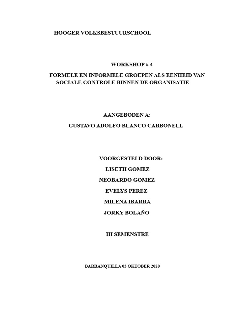 Workshop # 4 Formal en Informele Groepen | PDF