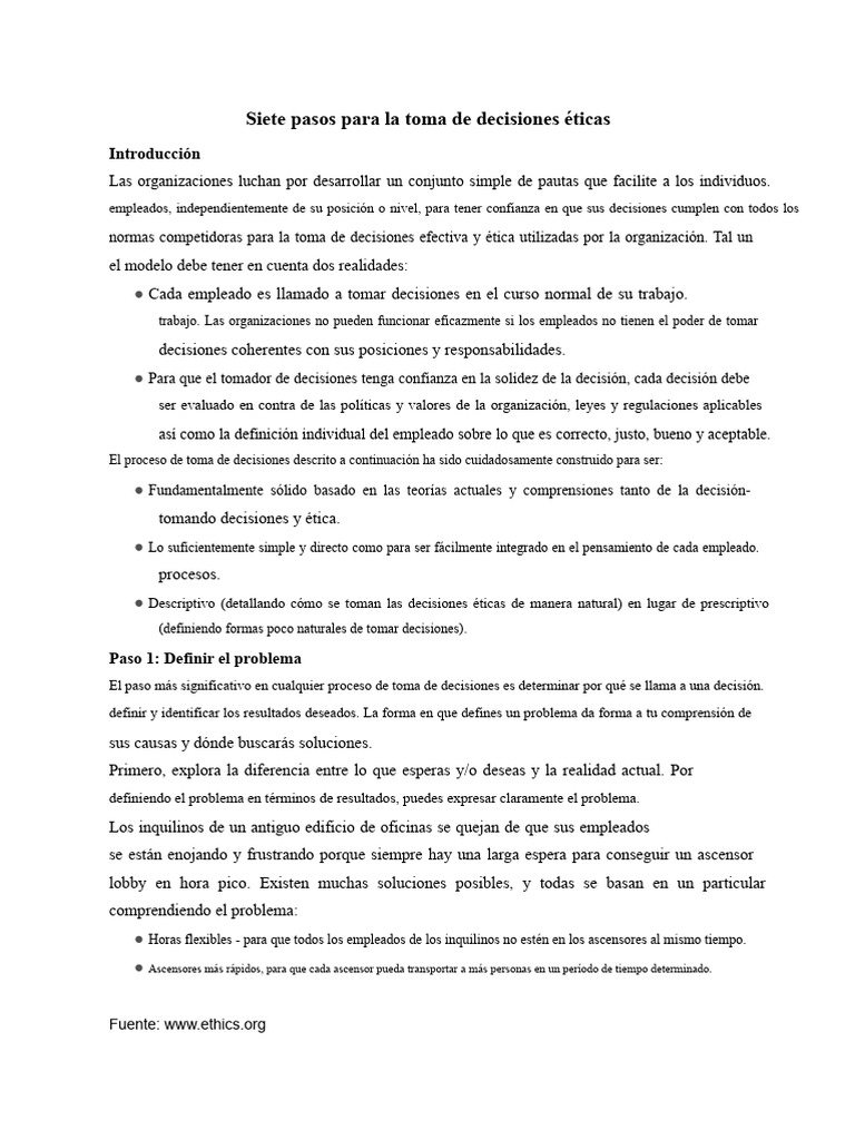 Siete pasos para decisiones éticas | PDF | Toma de decisiones | Ascensor
