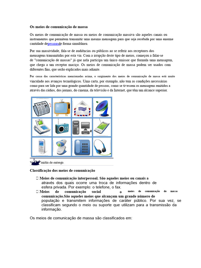 Meios de Comunicação de Massa Explicados | PDF | Comunicação | Mídia de ...