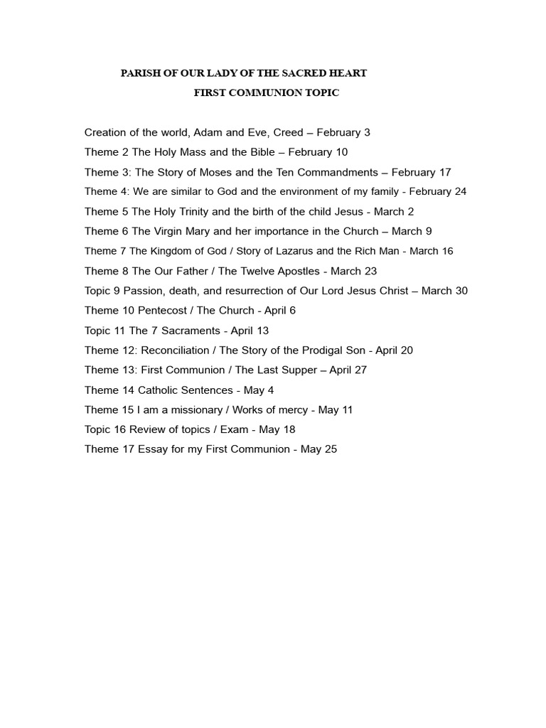 First Communion Curriculum Overview | PDF