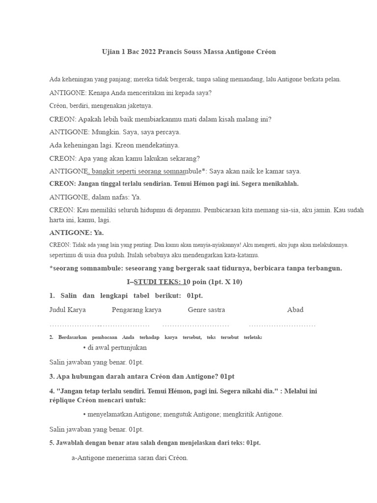 Analisis Dialog Antigone dan Créon | PDF