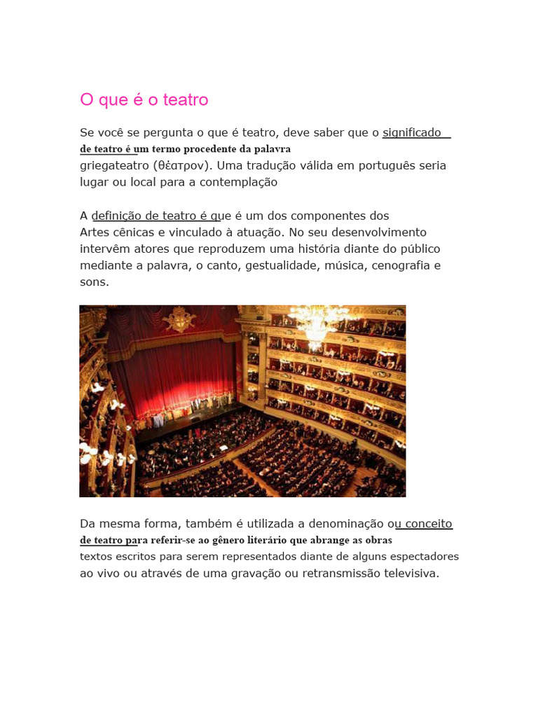 O que é o teatro? Definição e História | PDF | Teatro | Realismo (artes)