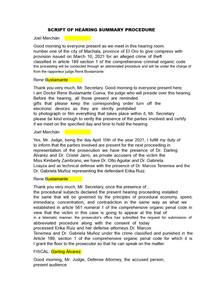 Hearing Summary: Theft Case in Machala | PDF | Prosecutor | Crimes