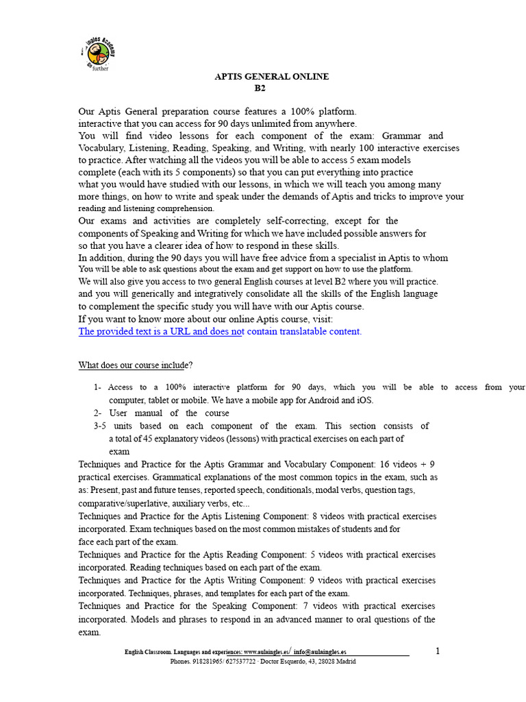 Aptis General Online B2 What It Includes | PDF | English Language | Verb