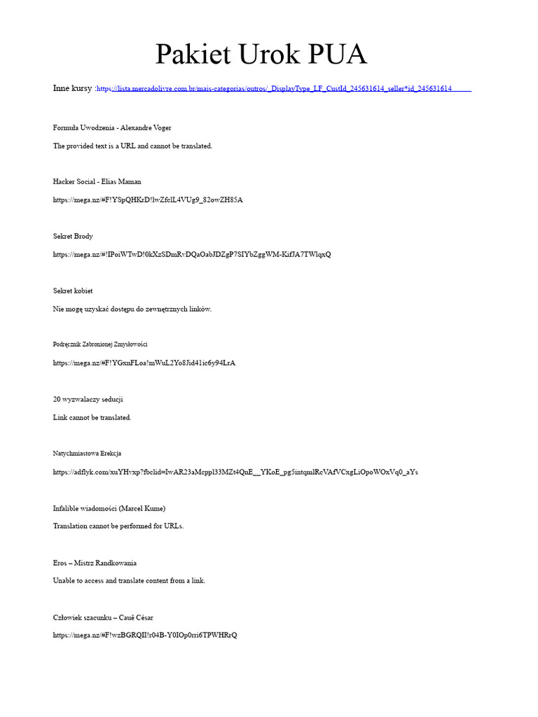 Pakiet Uwodzenia PUA | PDF
