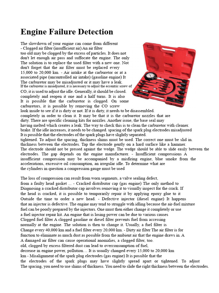 Engine Failure Detection Guide | PDF | Carburetor | Diesel Engine