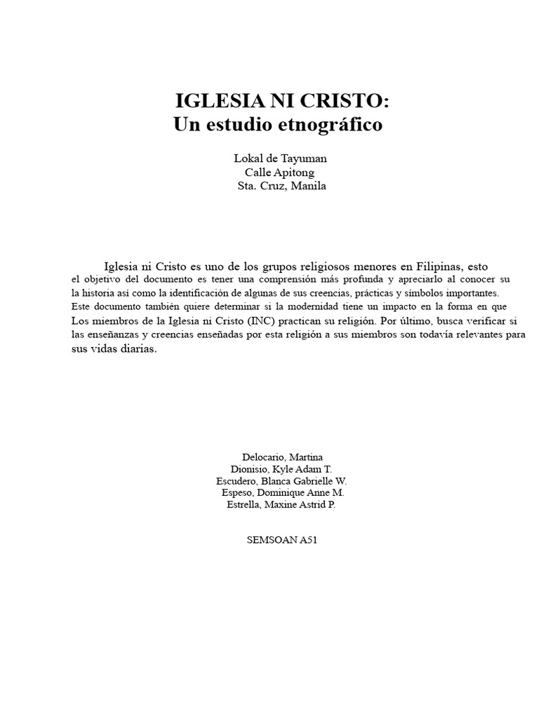 Creencias y prácticas de la Iglesia ni Cristo | PDF | Iglesia cristiana ...