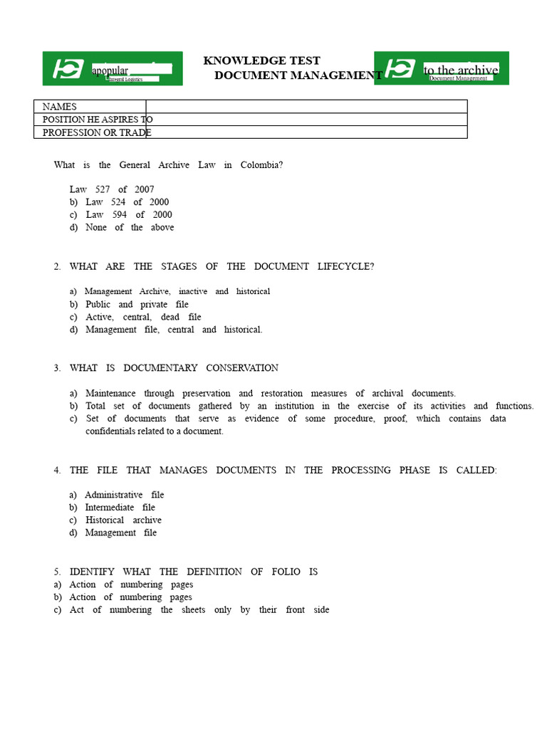 Document Management Knowledge Test | PDF