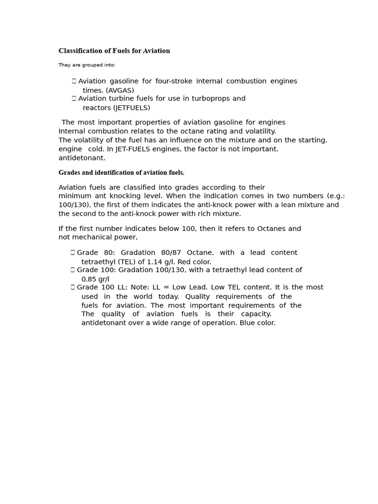 Aviation Fuel Classification Guide | PDF | Gasoline | Jet Fuel