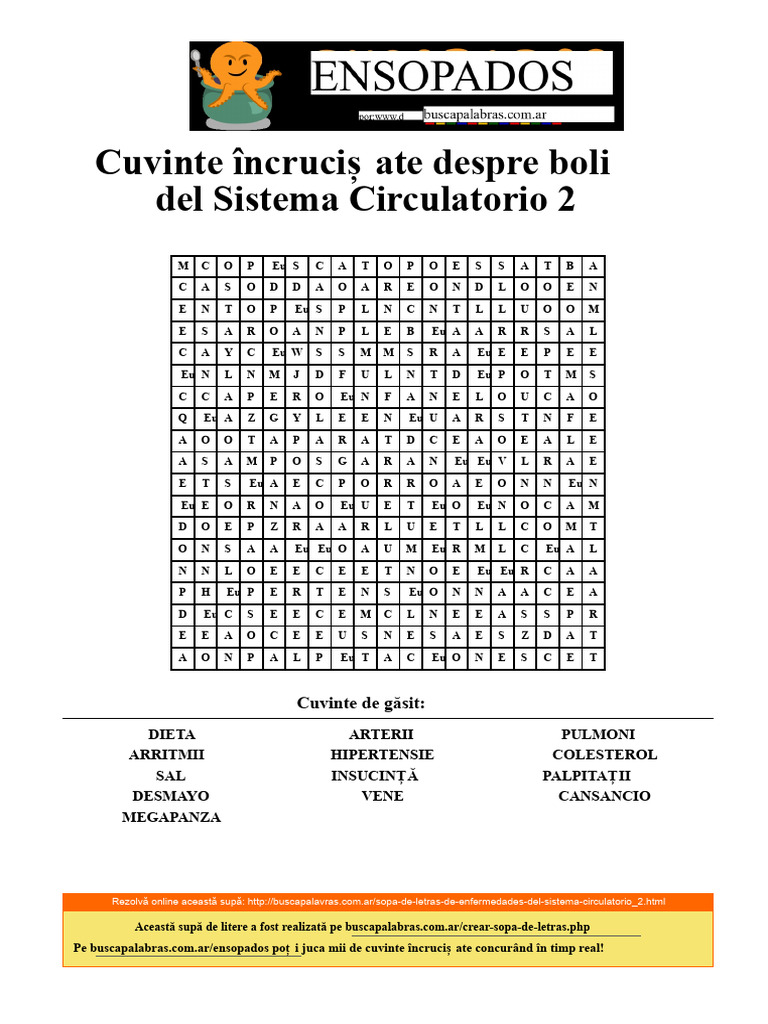 Cuvinte Încrucișate Despre Bolile Sistemului Circulator 2 | PDF