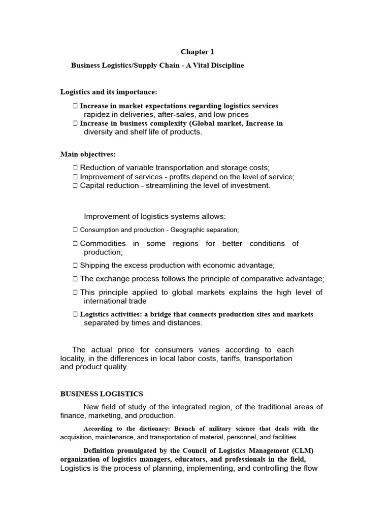 Importance of Business Logistics Management | PDF | Logistics | Supply ...