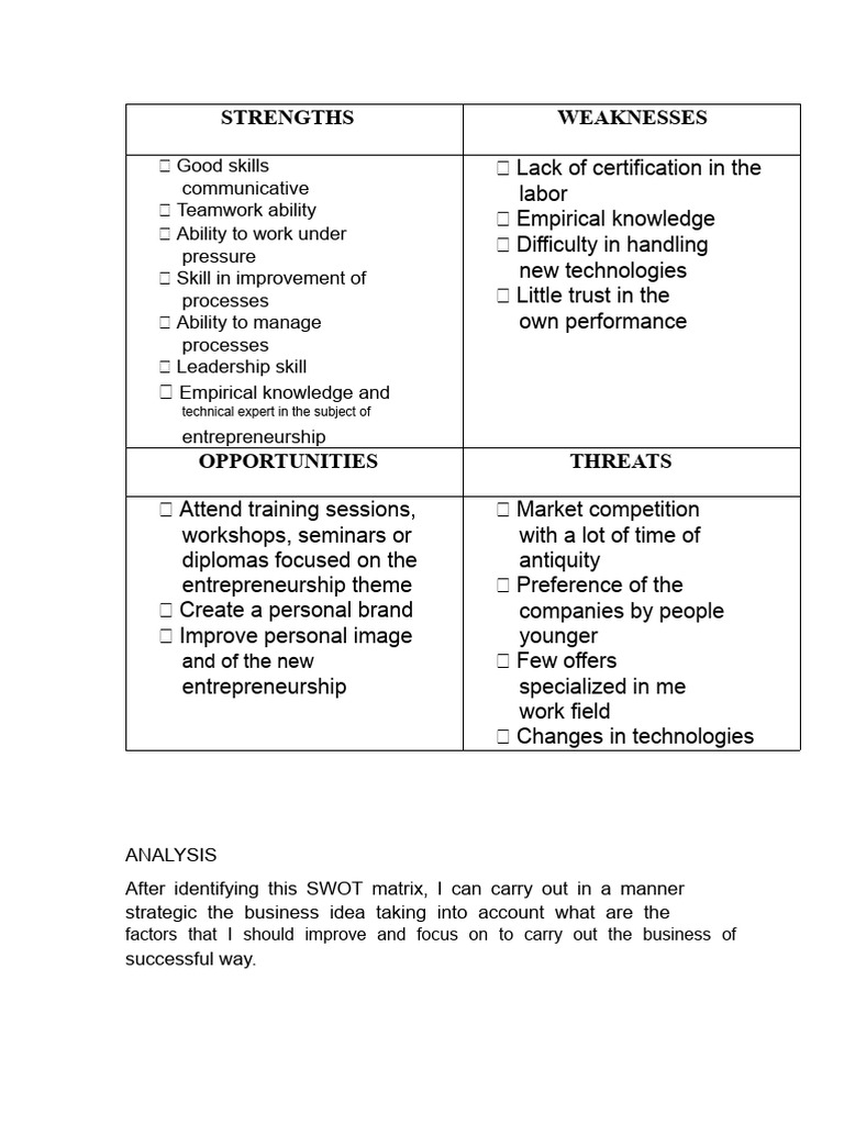 DOFA Matrix Luisa | PDF | Swot Analysis | Entrepreneurship