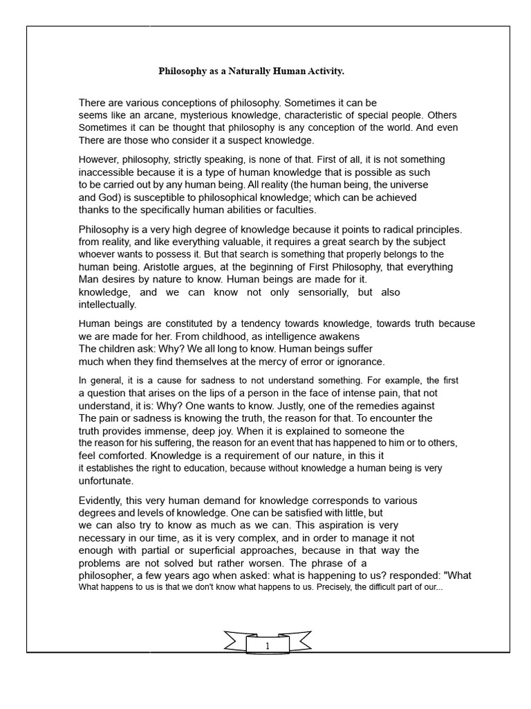 Philosophy As A Naturally Human Activity | PDF | Wisdom | Knowledge