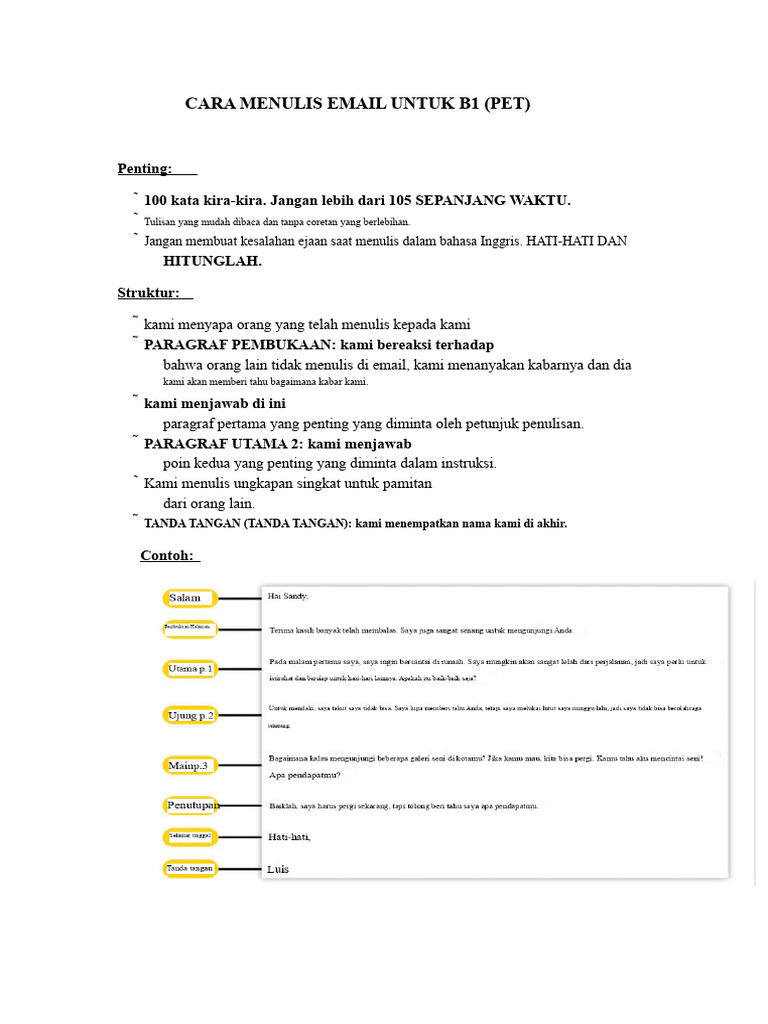 Panduan Menulis Email B1 (PET) | PDF