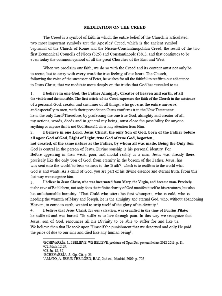 Meditation On The Creed | PDF | Christian Church | Catholic Church