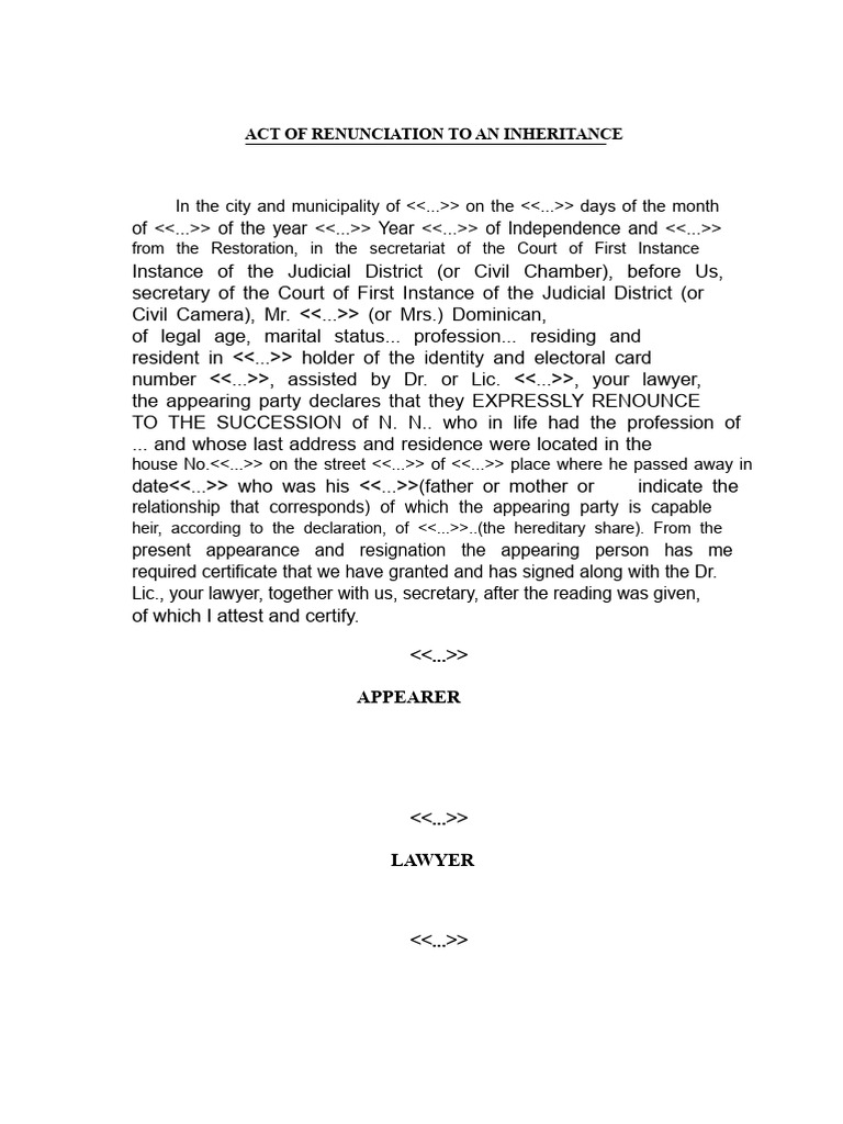 Act of Renunciation To An Inheritance | PDF