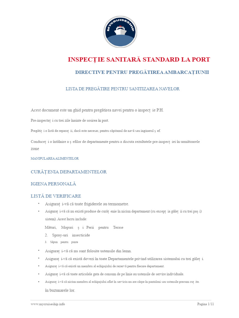Pregătirea Pentru Inspecția Standard de Sănătate Portuară Conform ...
