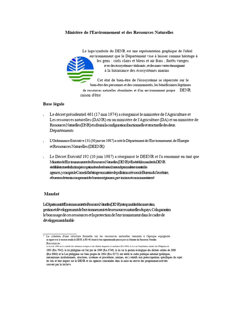 Mandat et objectifs du DENR | PDF | Environnement naturel ...