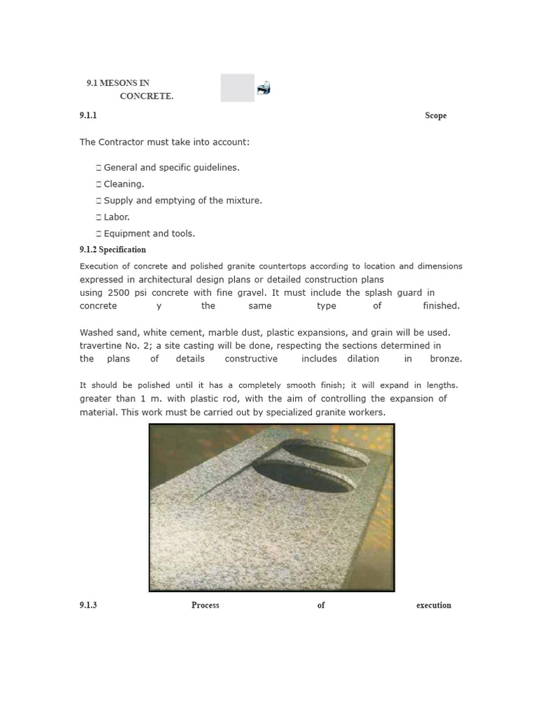 Specifications For Countertops | PDF | Concrete | Countertop