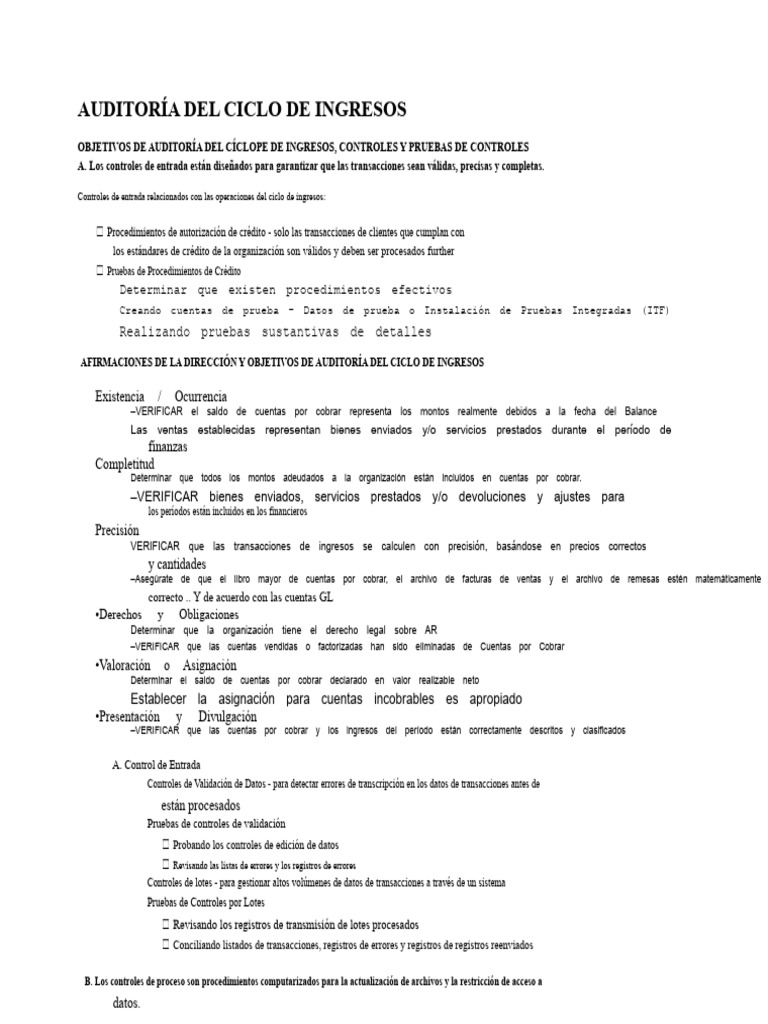 Auditoría del Ciclo de Ingresos: Controles y Pruebas | PDF | Archivo de ...