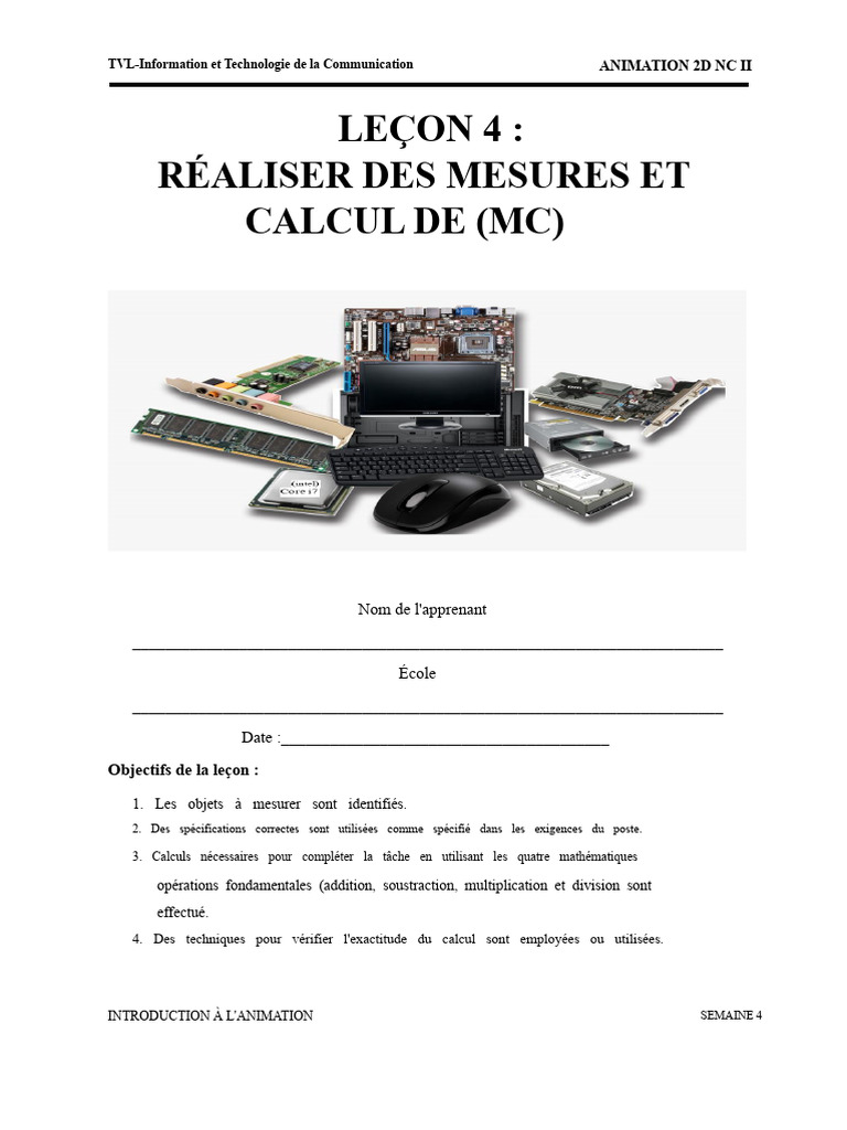 Mesures et Calculs en Animation 2D | PDF | Mémoire (informatique ...