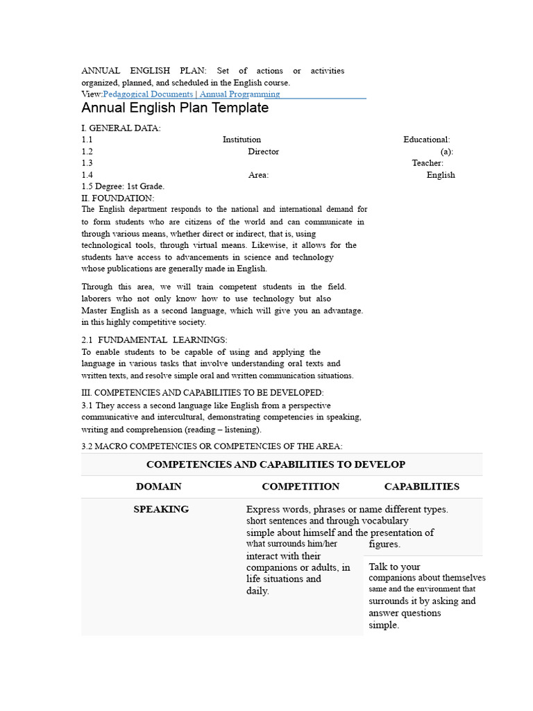 Annual English Course Action Plan | PDF | Educational Assessment ...