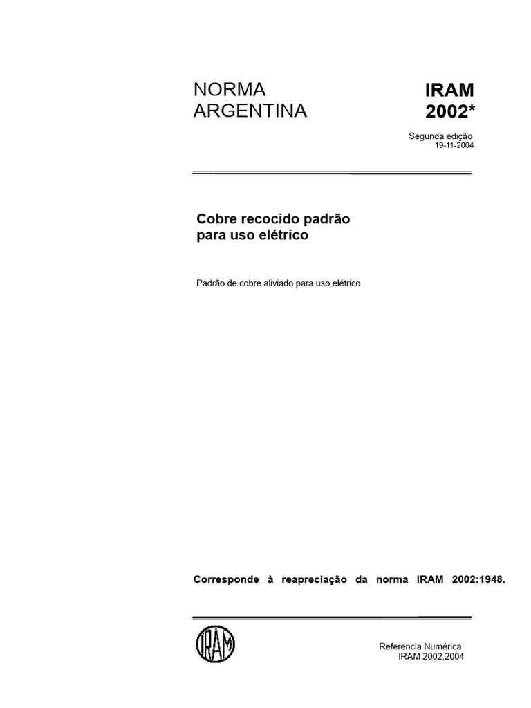 Iram 2002 | PDF | Padronização | Resistividade elétrica e condutividade