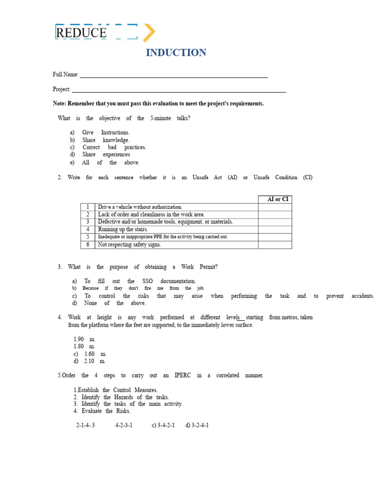 Safety Induction and Work Permit Guide | PDF | Occupational Safety And ...