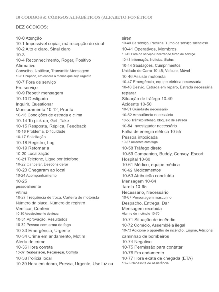 Códigos de Comunicação e Alfabeto Fonético | PDF | Tráfego | Transporte