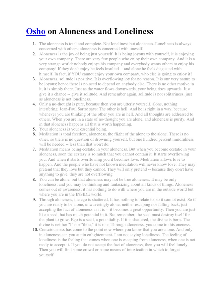 Osho On Aloneness And Loneliness Download Free Pdf Loneliness
