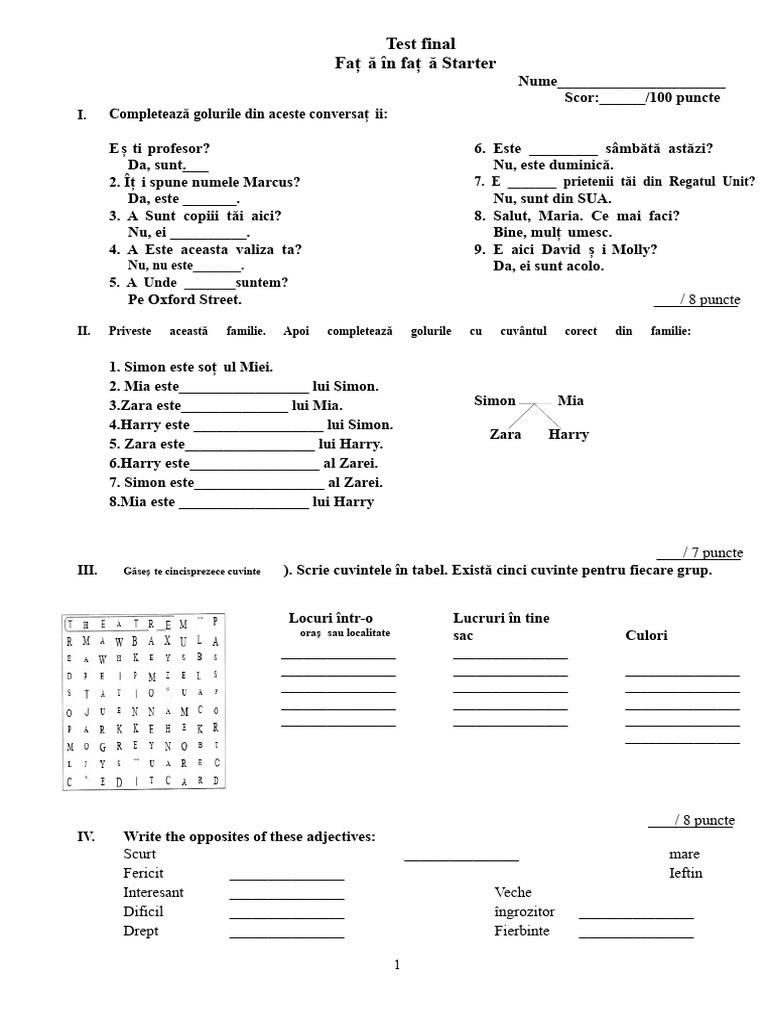 Test Final Face 2 Face Starter | PDF