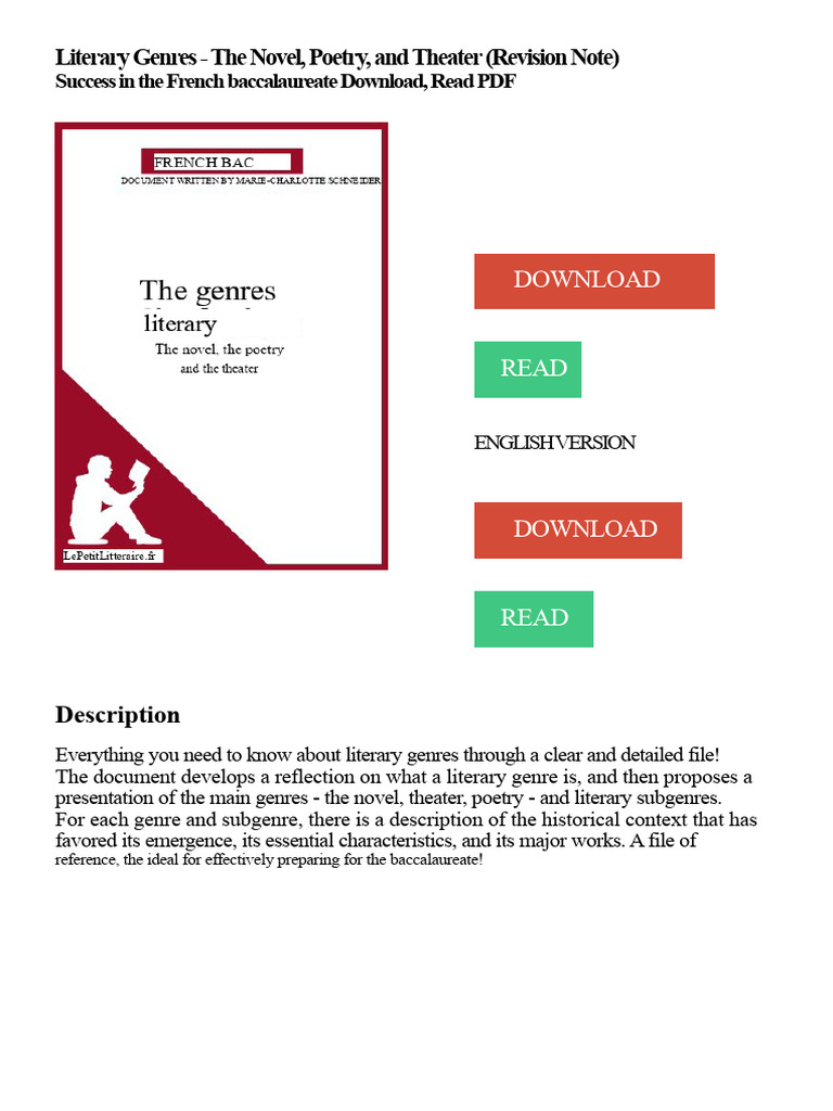 Literary Genres: Novel, Poetry, Theater Guide | PDF | Genre | Novels