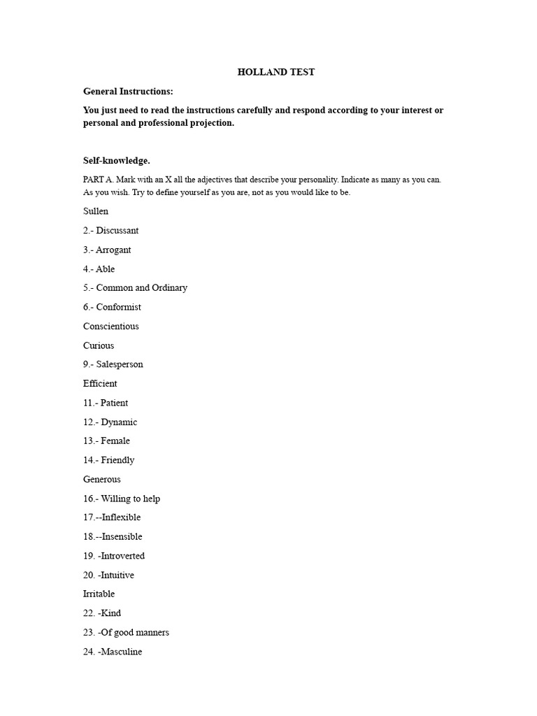 Holland Test | PDF | Social Psychology | Behavioural Sciences