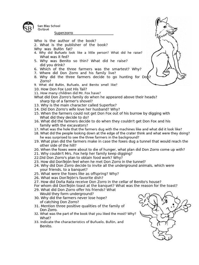 Superzorro Book Questionnaire | PDF