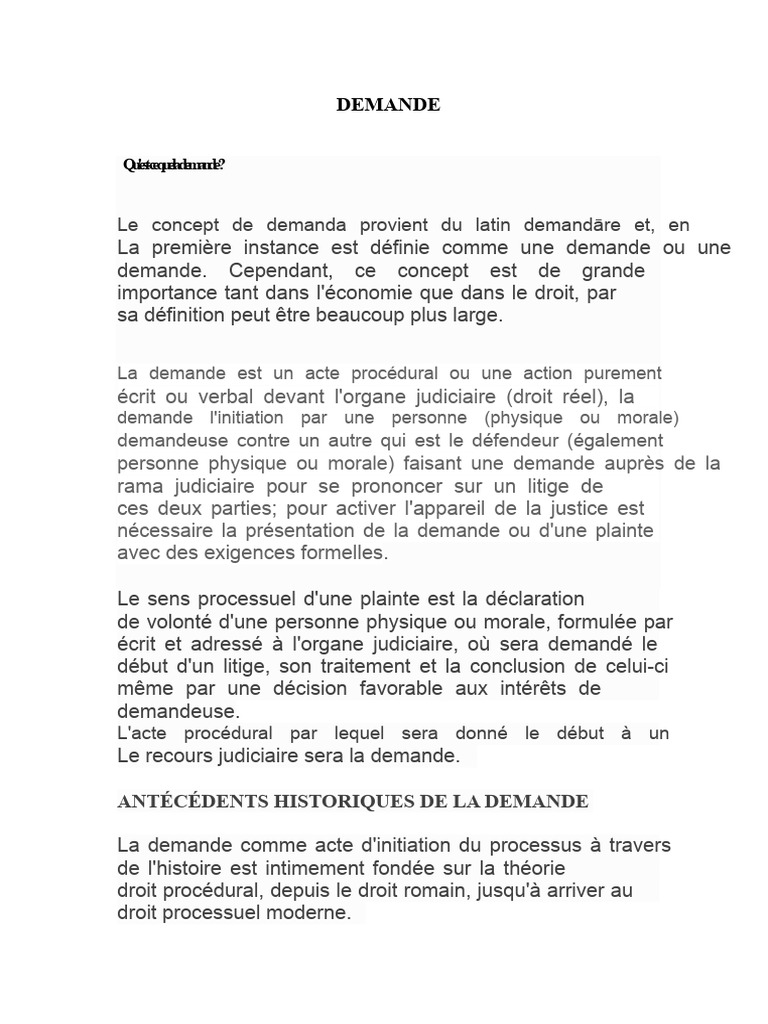 Comprendre la Demande Judiciaire | PDF | Droit romain | Justice