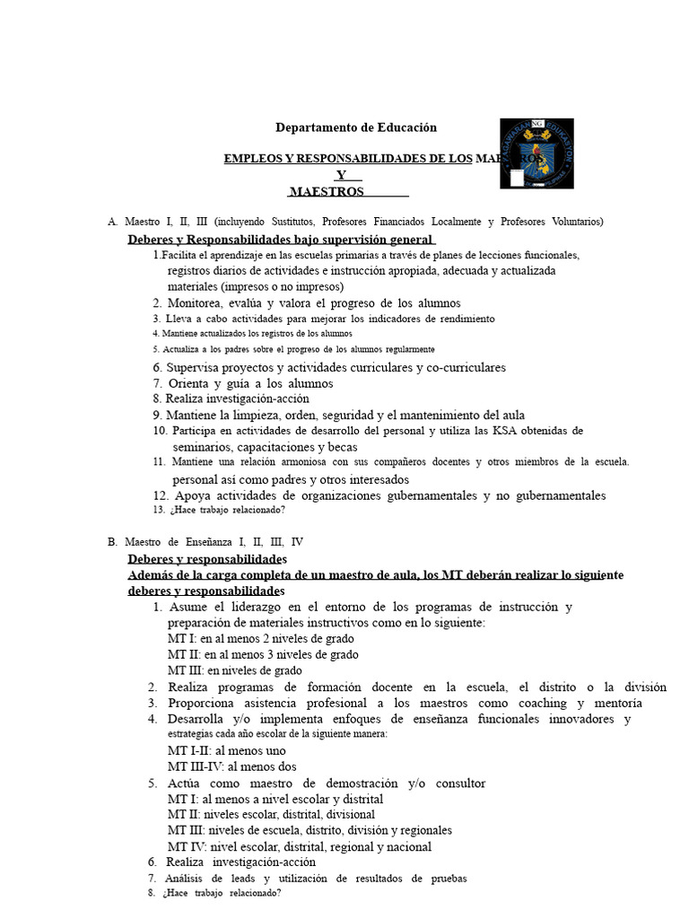 Empleos y Responsabilidades de Maestros | PDF | Maestros | Enseñando