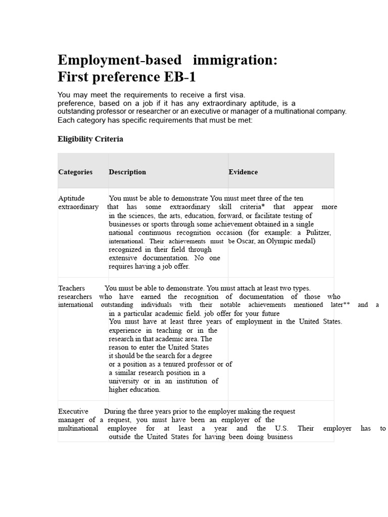Employment-Based Immigration: EB-1 & EB-2 | PDF | Travel Visa ...