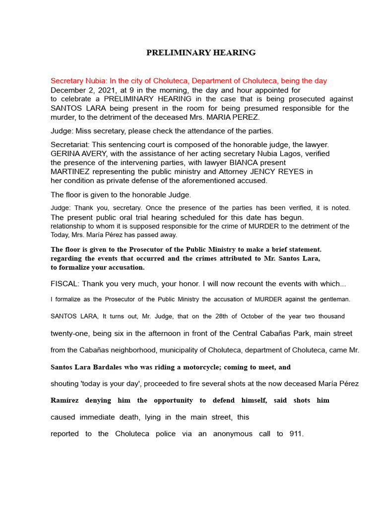 Preliminary Hearing for Santos Lara Murder Case | PDF | Prosecutor ...