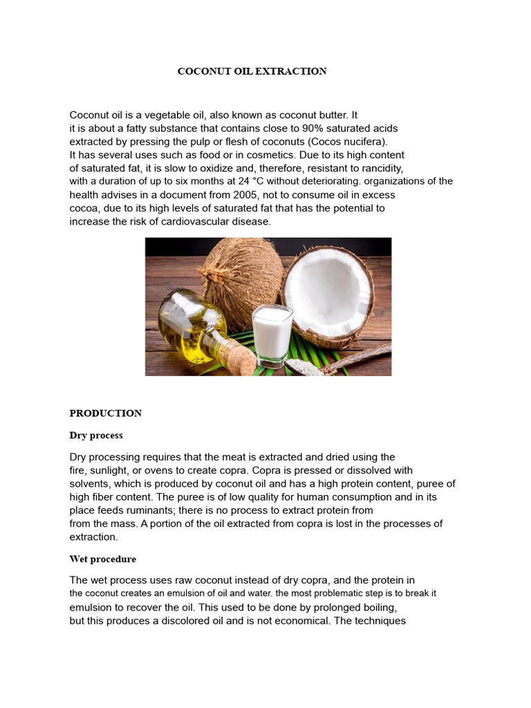 Coconut Oil Extraction Methods Explained | PDF | Coconut Oil