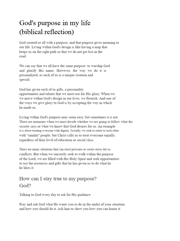 God's Purpose in My Life | PDF | God In Christianity | Glory (Religion)