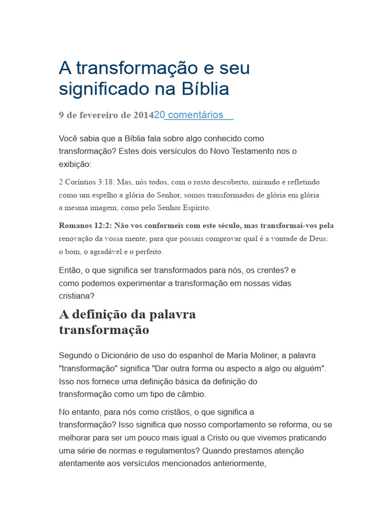 Significado da Transformação na Bíblia | PDF | Jesus | Deus