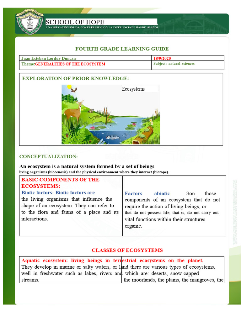 Fourth Grade Ecosystem Learning Guide | PDF | Ecosystem | Natural ...