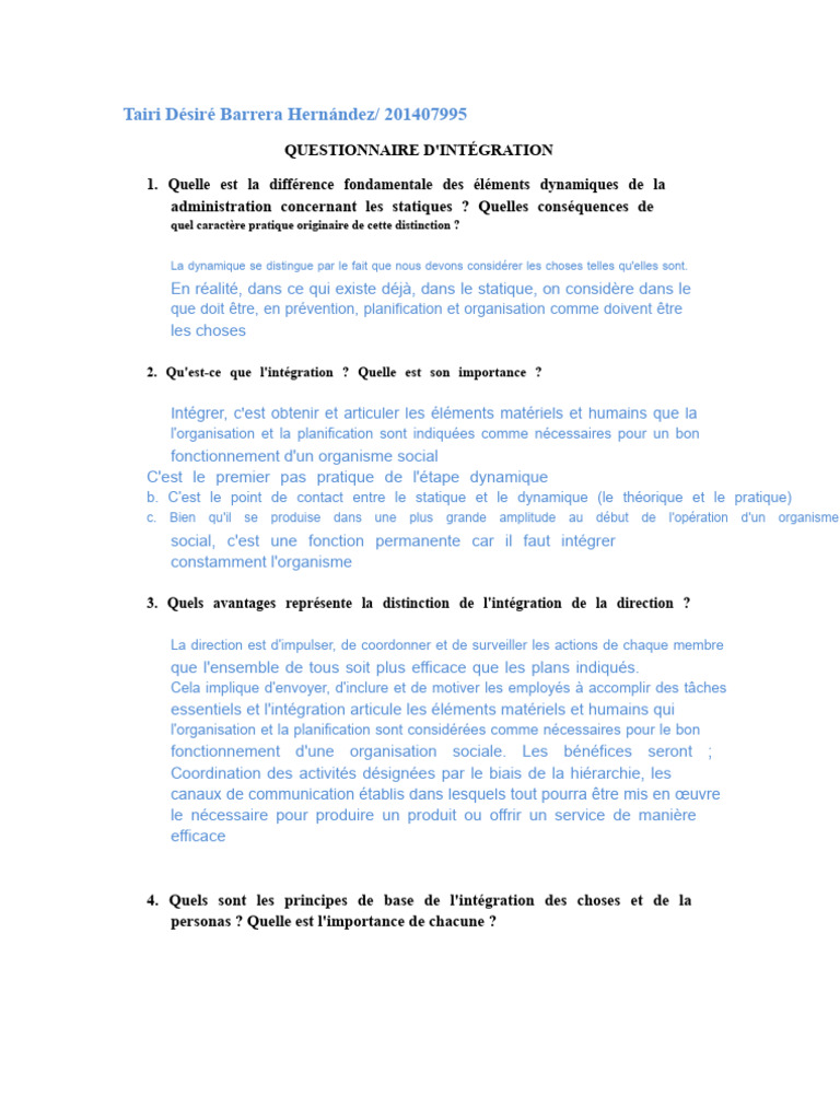 Questionnaire D'intégration 2021 | PDF | Business | Recrutement