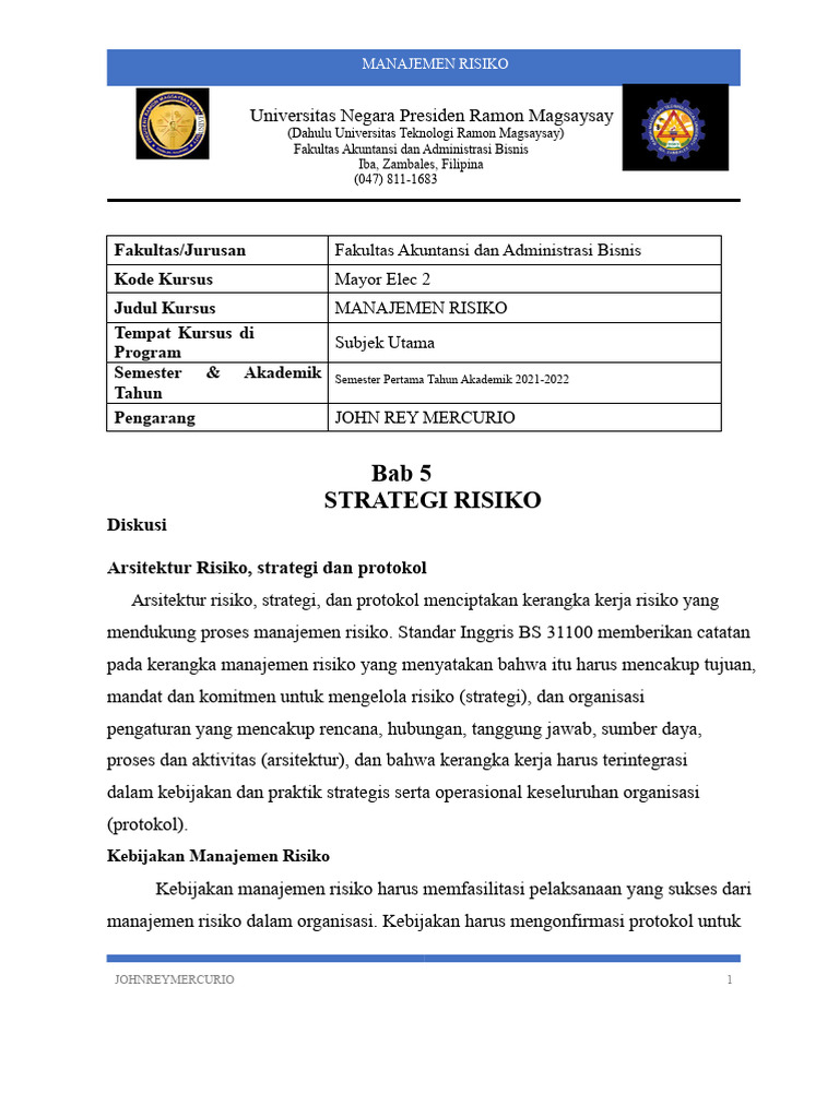 Strategi dan Protokol Manajemen Risiko | PDF