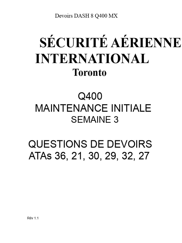 Devoirs de Maintenance DASH 8 Q400 | PDF | Soupape | Train d'atterrissage